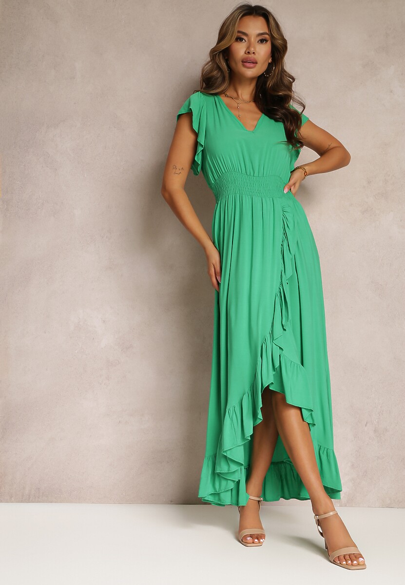 Rochie Verde tip Camasa din Vascoza cu Volanas Carnovie 1