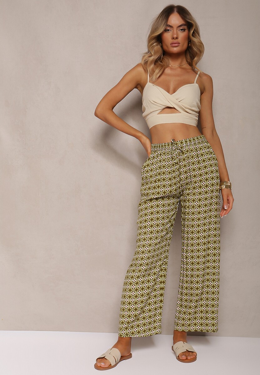 Pantaloni verzi din viscoză cu elastic în talie și picioare largi Ianita 1