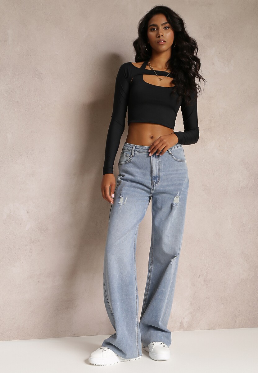 Niebieskie Jeansy Szwedy High Waist z Przetarciami Kirste 2