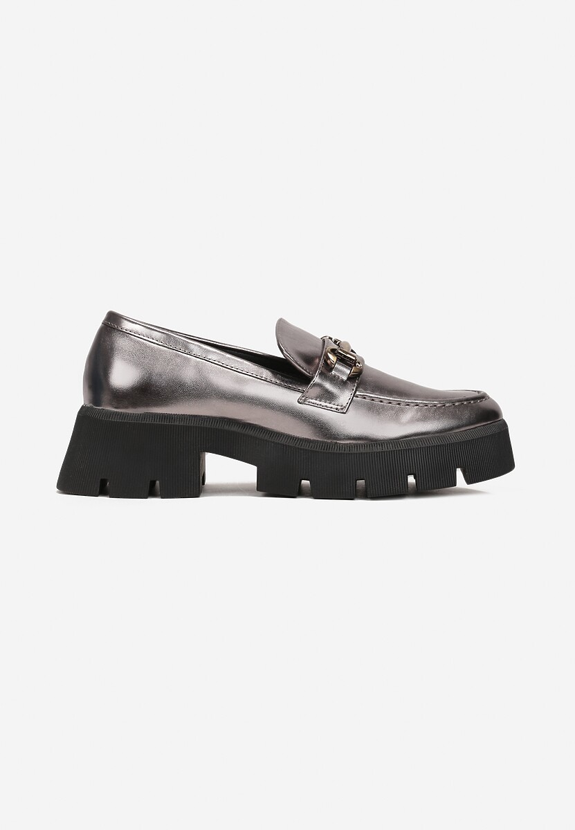 Mocasini Argintii cu Ornament Metalic pe Talpă Groasă Masilda 3