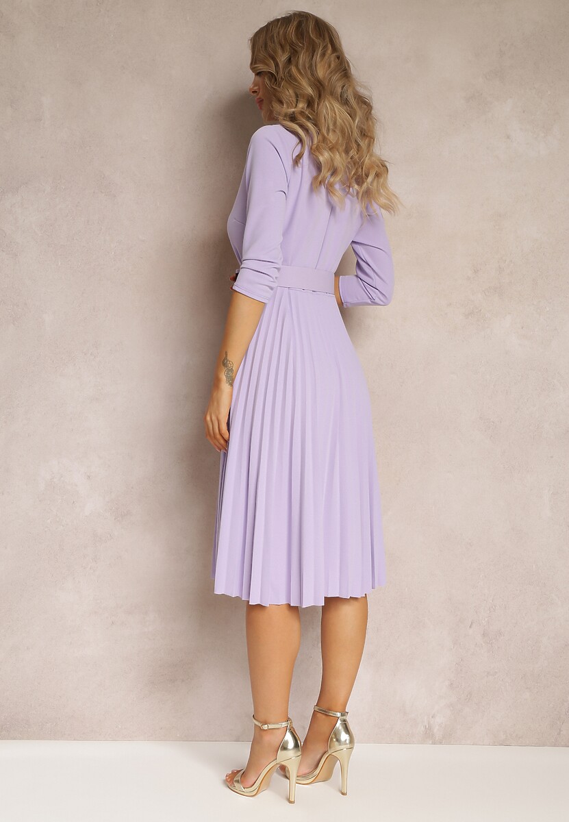 Rochie Violetă Plisată cu Curea Valfe 3