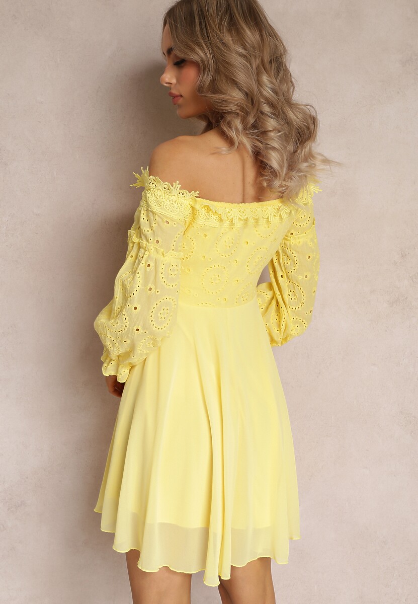 Rochie Galbenă cu Mâneci 7/8 și Dantel Decorativ Cascantha 3