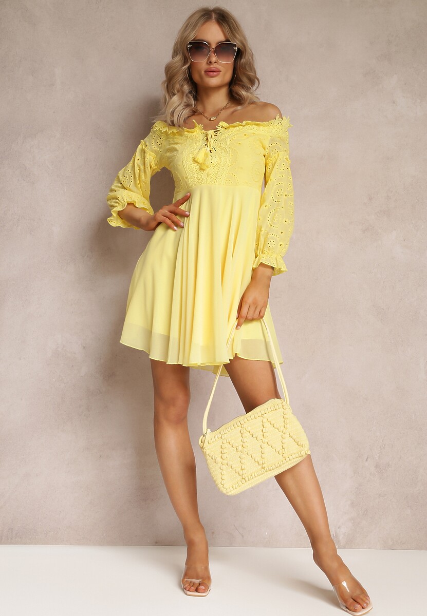 Rochie Galbenă cu Mâneci 7/8 și Dantel Decorativ Cascantha 2