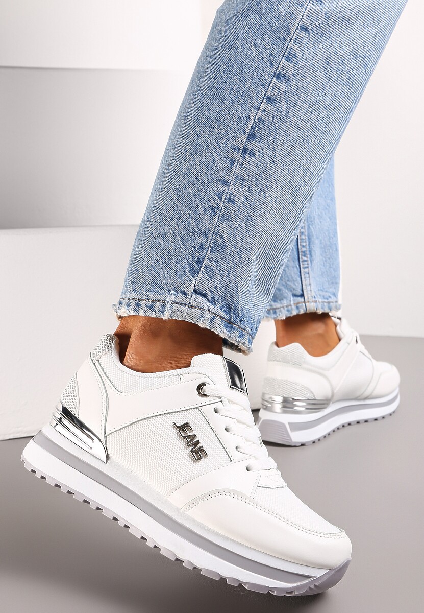 Sneakerși Sclipicioși Albi cu Talpă Înaltă Jariana 1