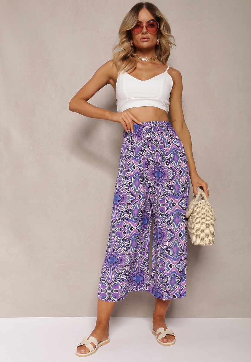 Pantaloni Violetă Largi Imprimeu Fantezie Lungime 7/8 Saru 2