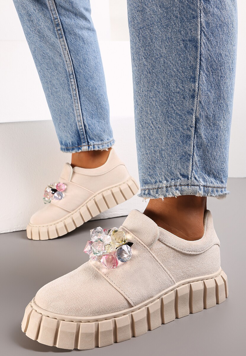 Sneakers bej pe platformă cu cristale Alexelina 1