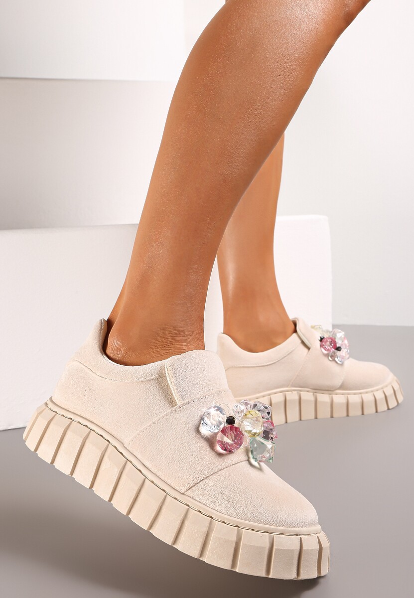Sneakers bej pe platformă cu cristale Alexelina 2