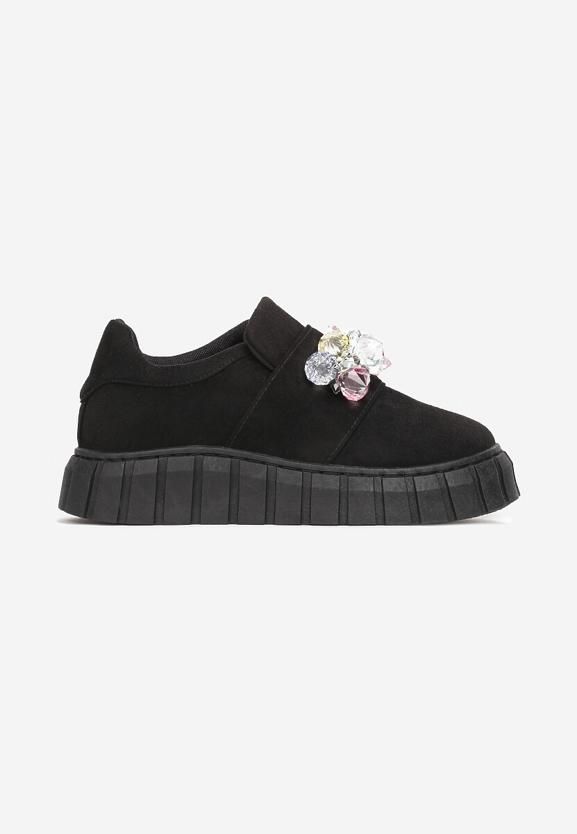 Czarne Płaskie Sneakersy na Grubej Podeszwie z Kolorowymi Ozdobnymi Kryształkami Blazer 3