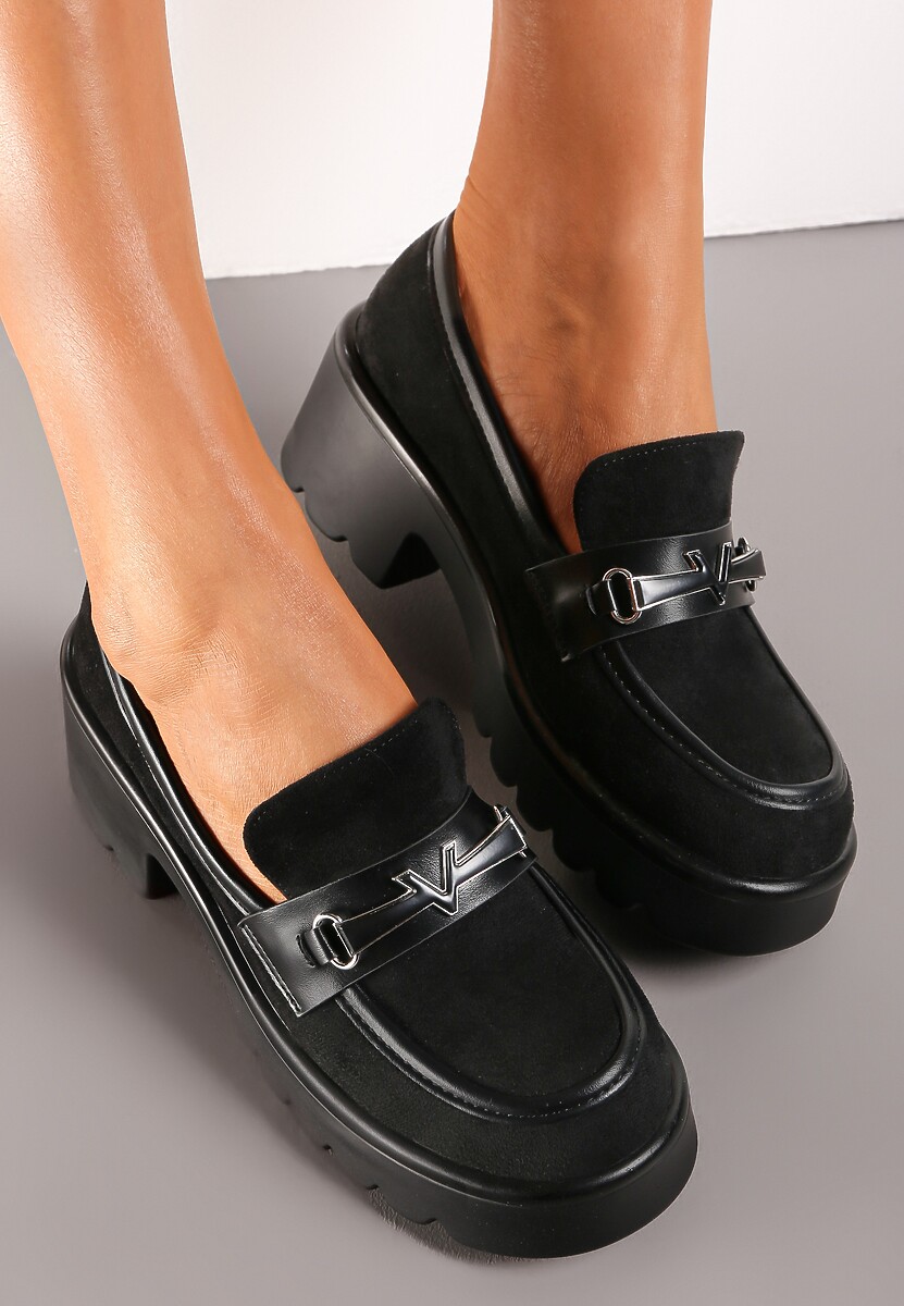 Mocasini Negri Slip-On cu Aplicație Metalică pe Talpă Groasă Breez 2