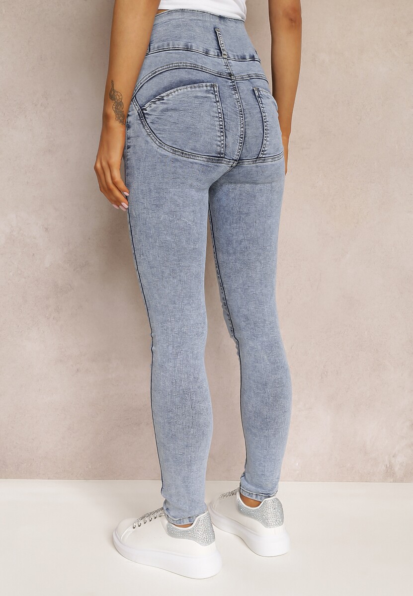 Jasnoniebieskie Jeansy Skinny High Waist o Fasonie Push-Up w Gwiazdki Ahmel 3