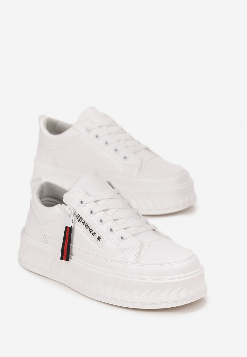 Białe Buty Sportowe Sneakersy na Żłobionej Platformie ze Skórzaną Wkładką Oilitana 2