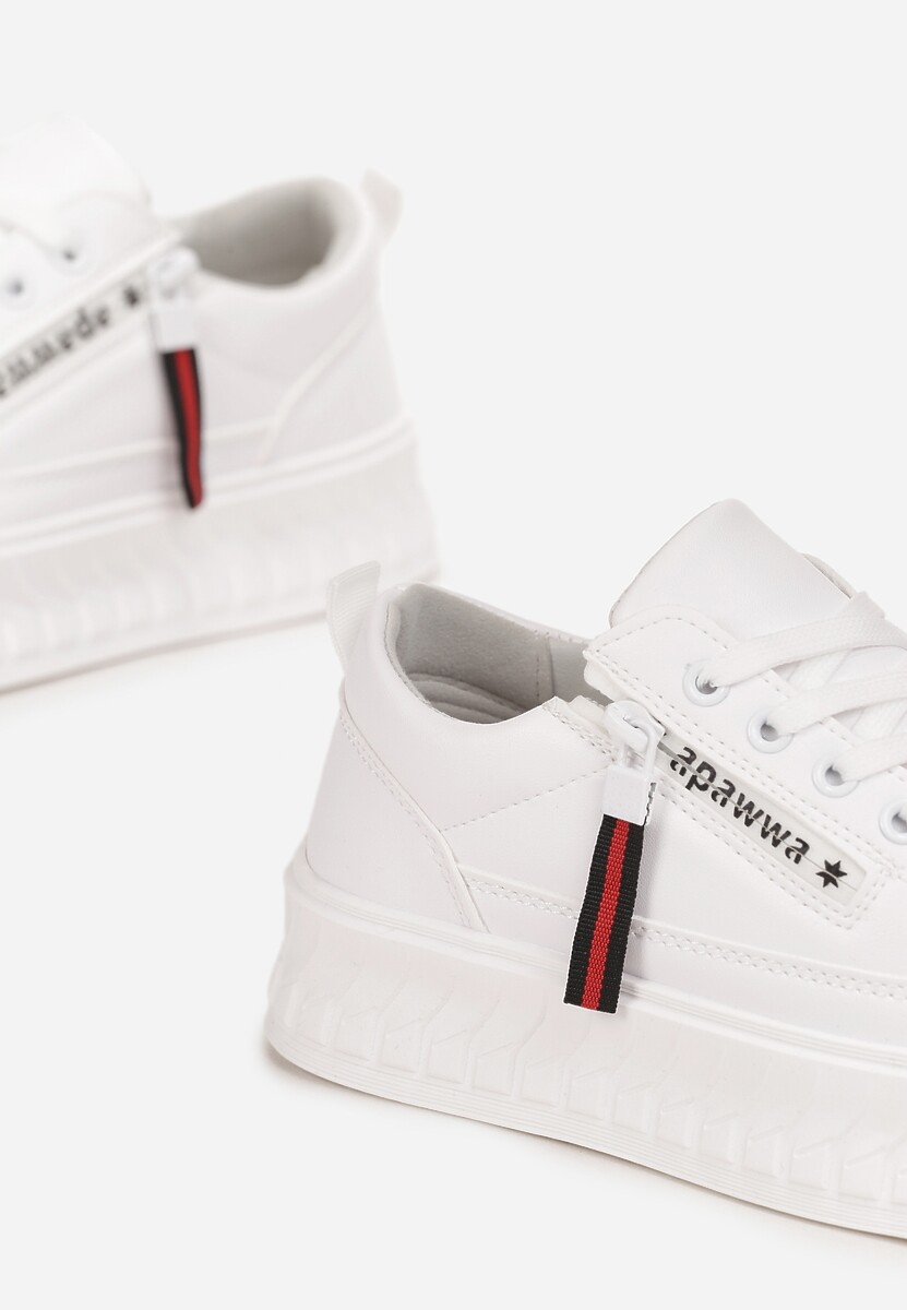 Białe Buty Sportowe Sneakersy na Żłobionej Platformie ze Skórzaną Wkładką Oilitana 3