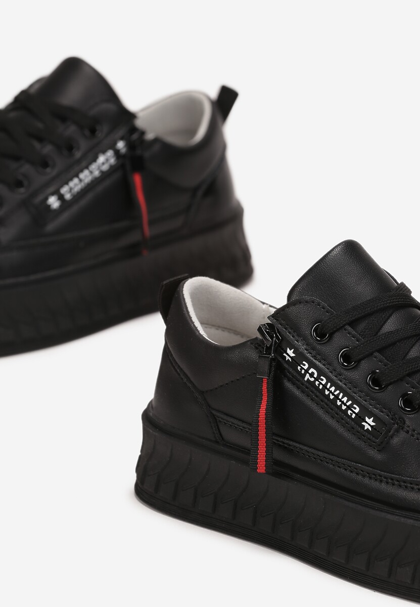Czarne Buty Sportowe Sneakersy na Żłobionej Platformie ze Skórzaną Wkładką Oilitana 3