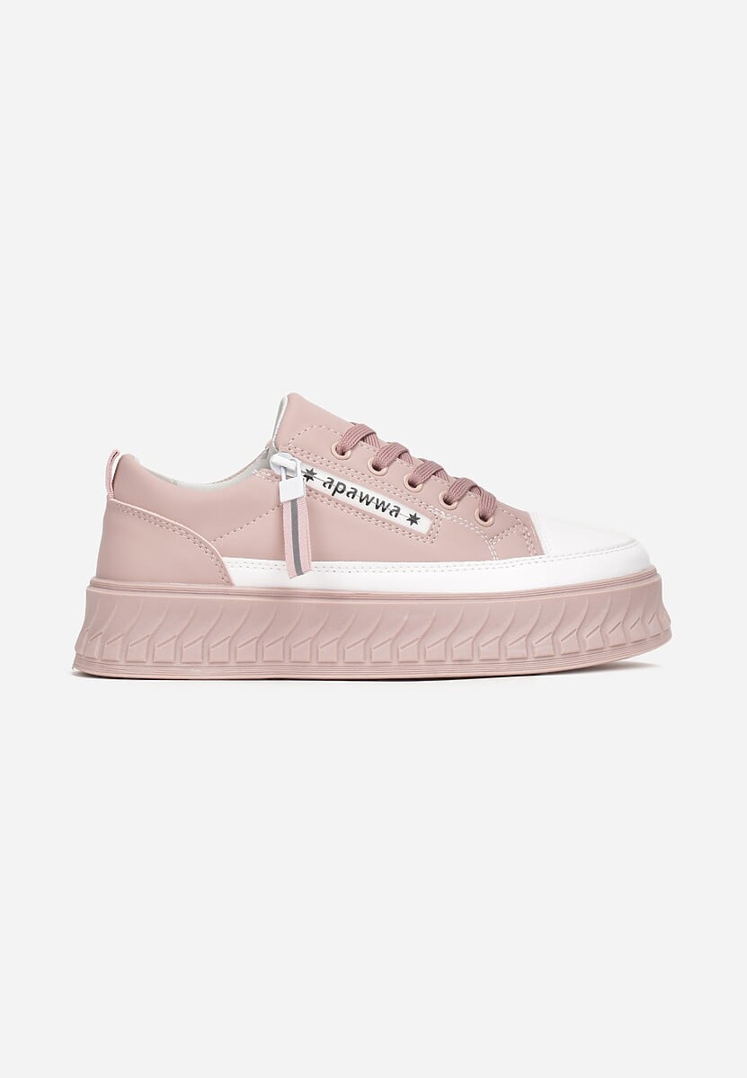 Różowe Buty Sportowe Sneakersy na Żłobionej Platformie ze Skórzaną Wkładką Oilitana 1