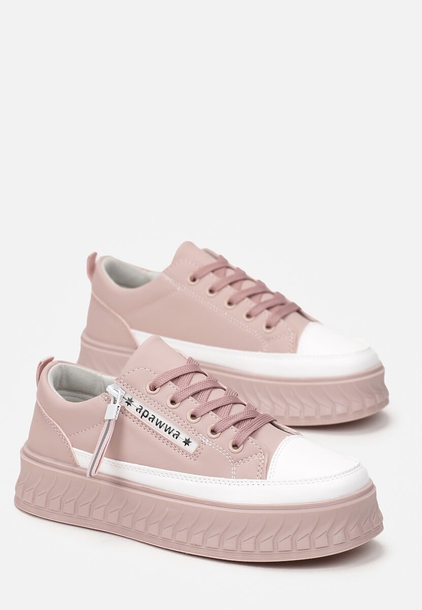 Różowe Buty Sportowe Sneakersy na Żłobionej Platformie ze Skórzaną Wkładką Oilitana 2