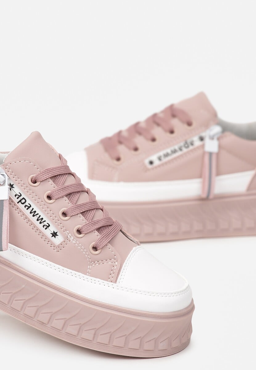Różowe Buty Sportowe Sneakersy na Żłobionej Platformie ze Skórzaną Wkładką Oilitana 3