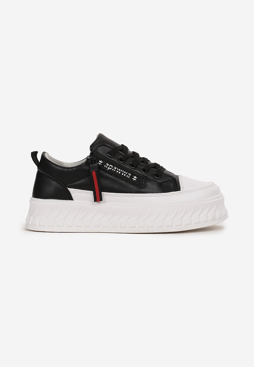 Czarno-Białe Buty Sportowe Sneakersy na Żłobionej Platformie ze Skórzaną Wkładką Oilitana 1