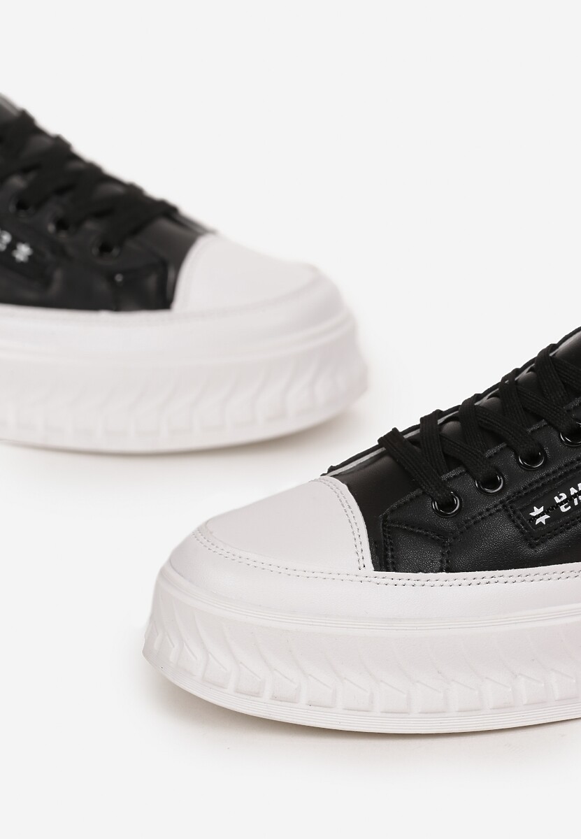Czarno-Białe Buty Sportowe Sneakersy na Żłobionej Platformie ze Skórzaną Wkładką Oilitana 3