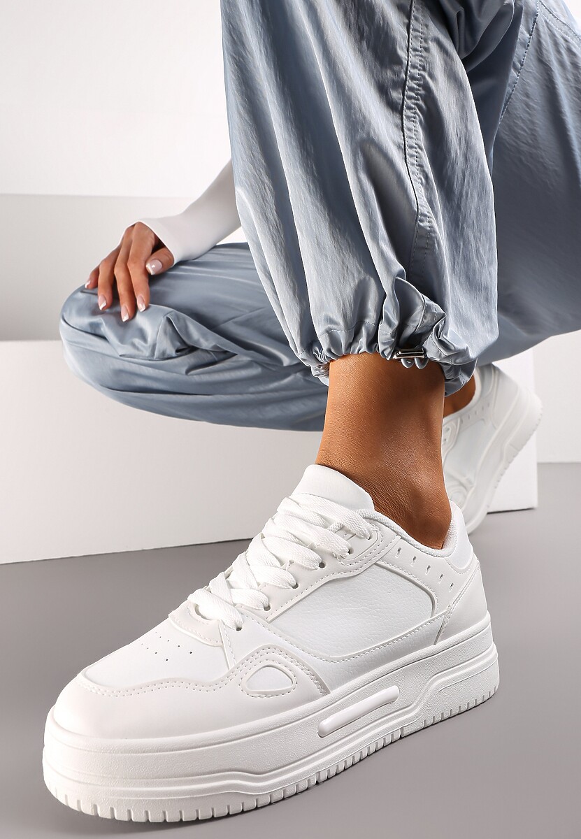 Białe Sneakersy na Grubej Podeszwie z Przeszyciami Utire 1