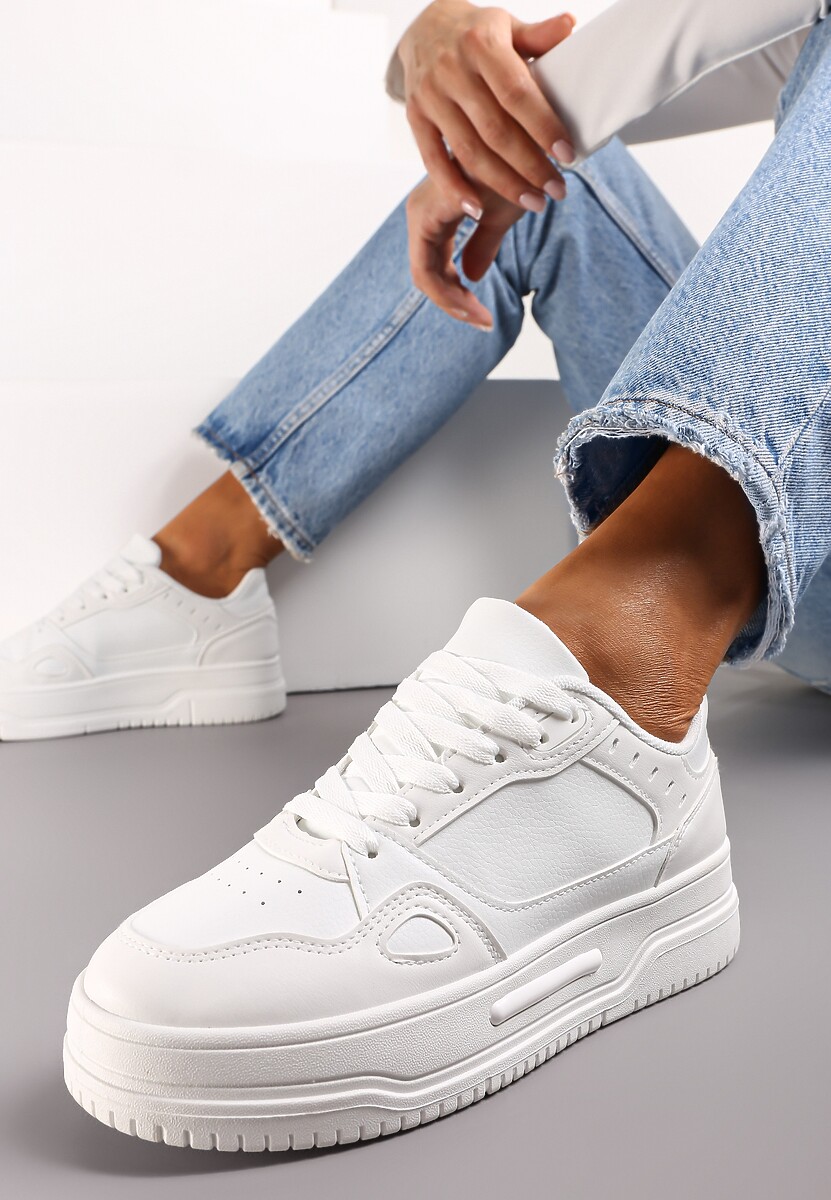 Białe Sneakersy na Grubej Podeszwie z Przeszyciami Utire 2