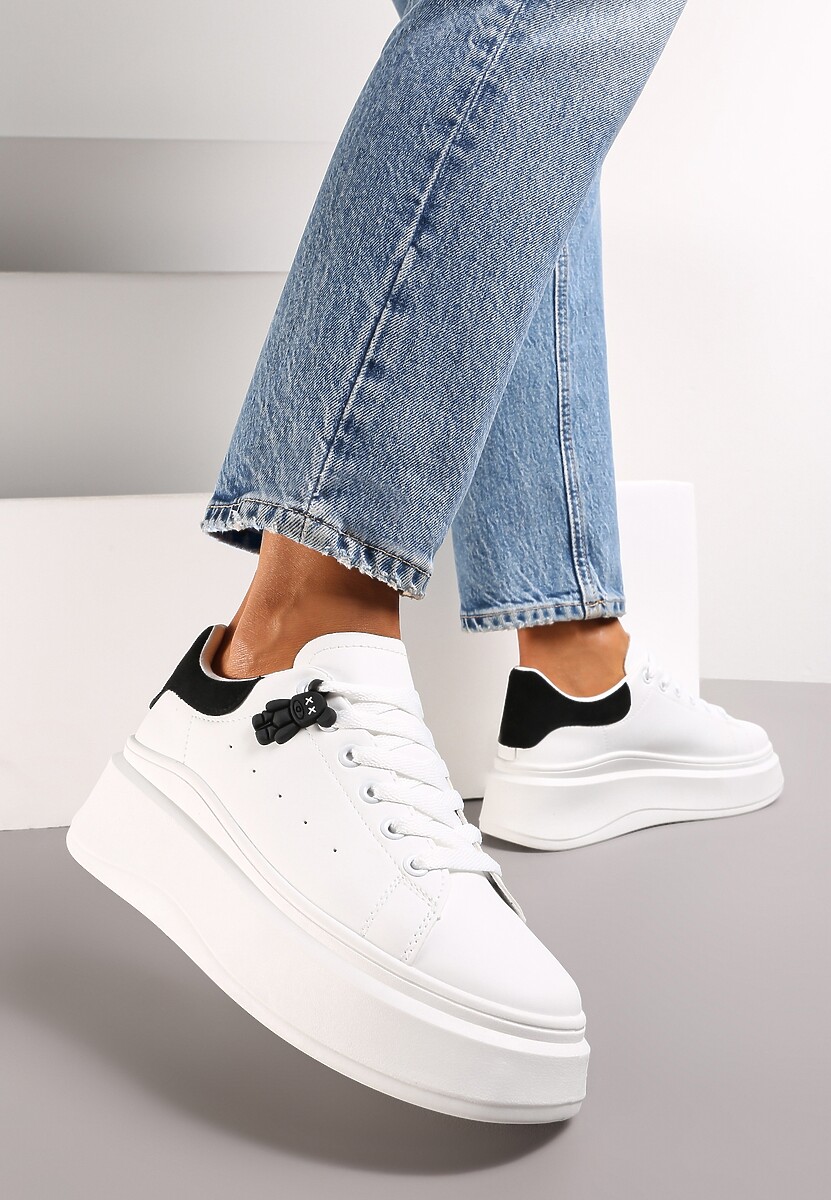 Biało-Czarne Sneakersy przed Kostkę na Platformie Phani 2
