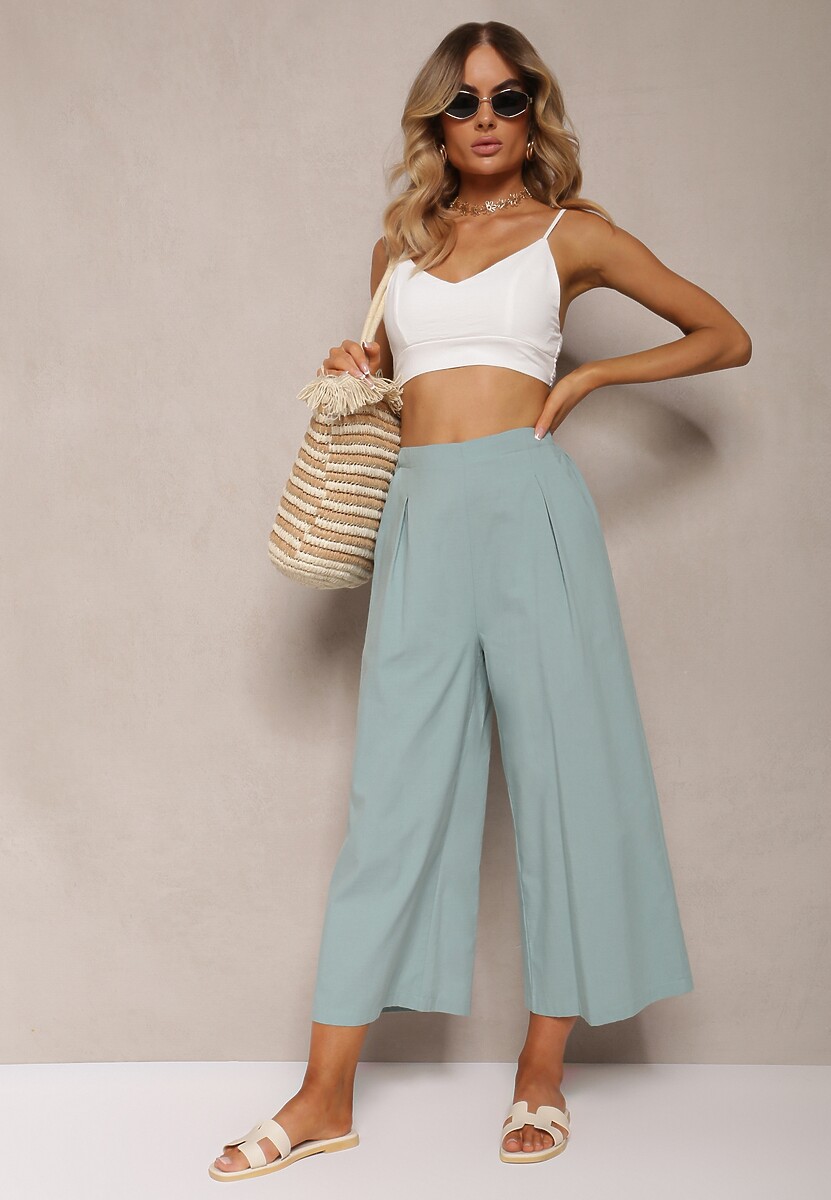 Pantaloni largi albaștri cu elastic în talie Vithan 2