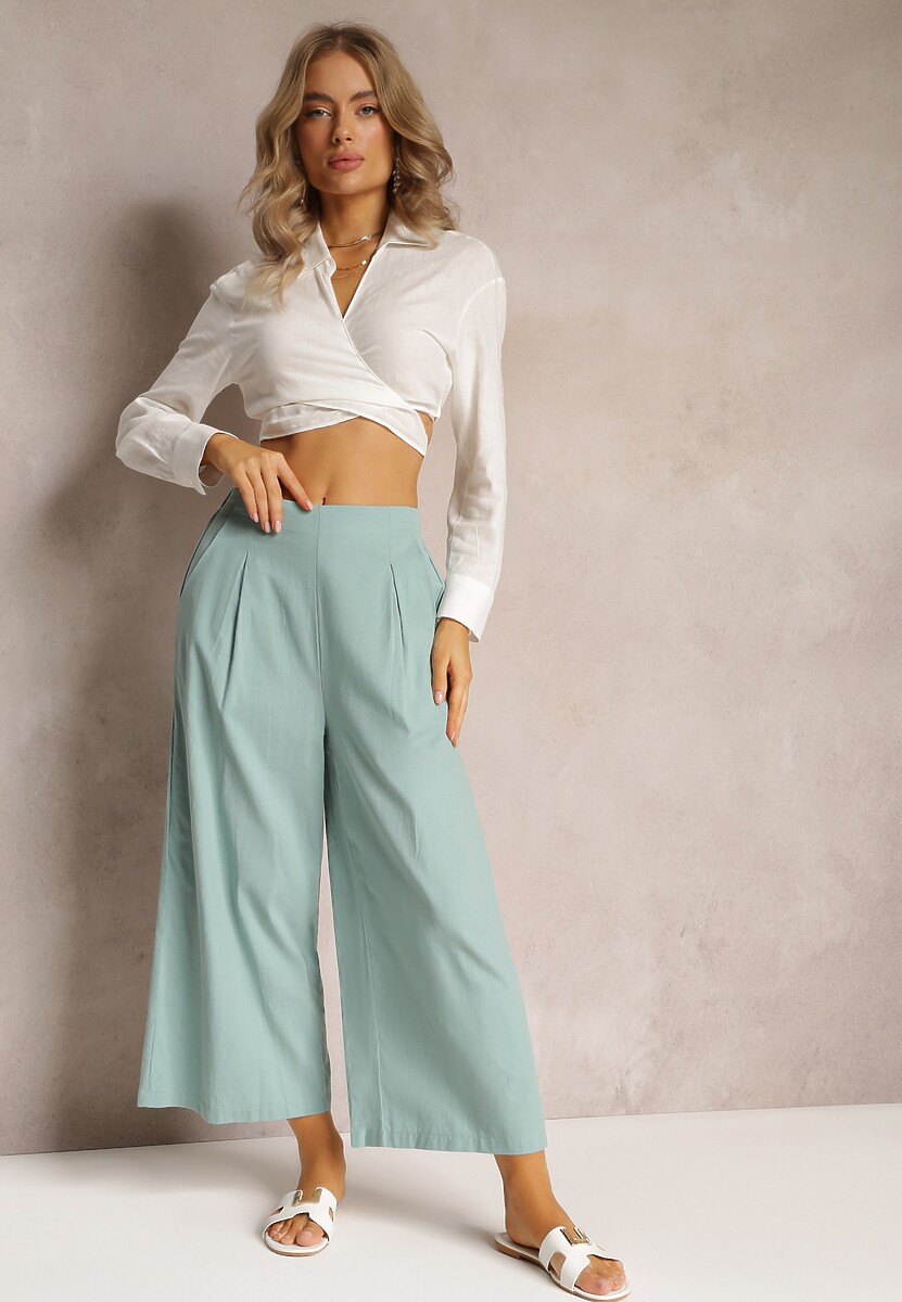 Pantaloni largi albaștri cu elastic în talie Vithan 3