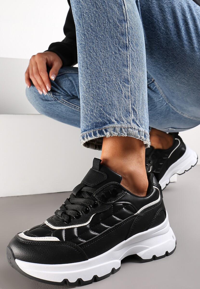 Czarne Sneakersy z Pikowaniem na Grubej Podeszwie Britten 1