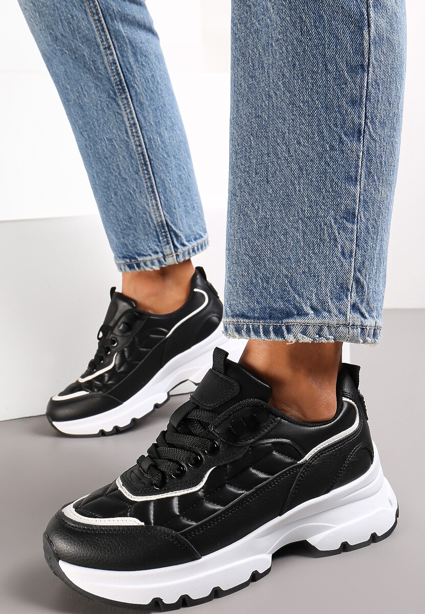 Czarne Sneakersy z Pikowaniem na Grubej Podeszwie Britten 2