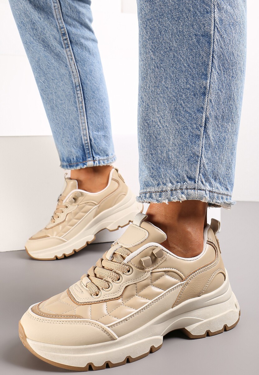 Sneakers Bej Închis Cu Matlasare Pe Talpă Groasă Britten 1