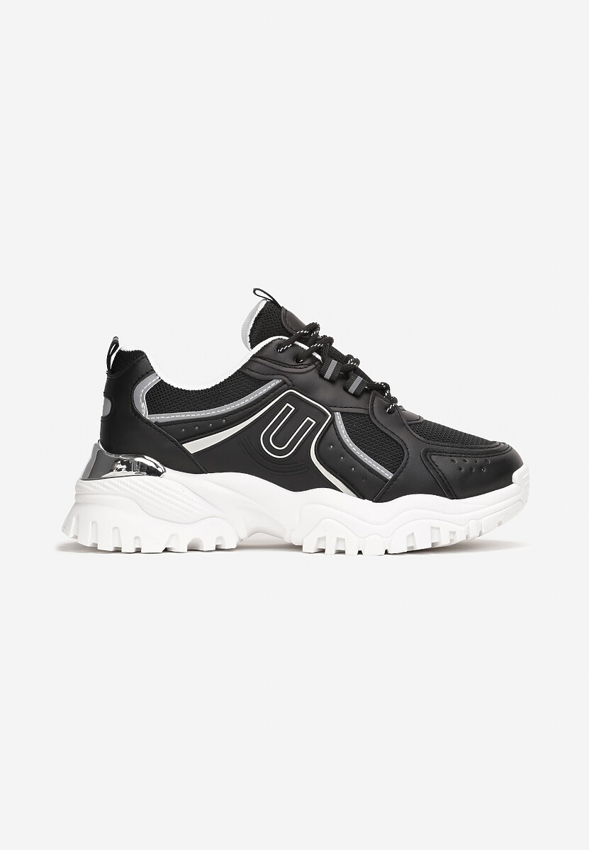 Sneakerși Negri Platforma Talpă Groasă Inserții Colorate Ornament Metalic Paussa 3
