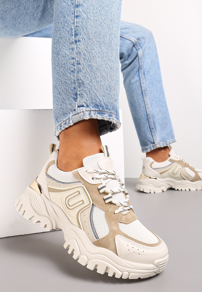 Sneakers Bej Platforma Talpă Groasă Inserții Colorate Decorație Metalică Paussa 1