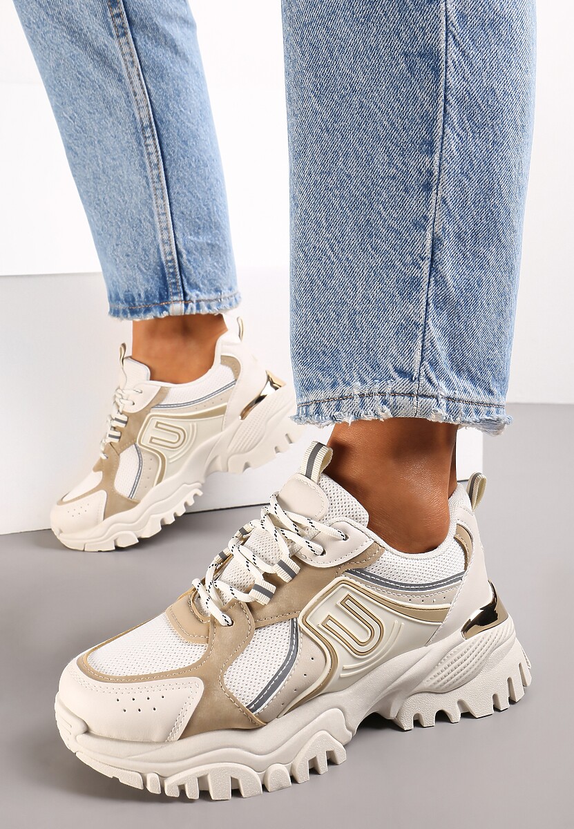 Sneakers Bej Platforma Talpă Groasă Inserții Colorate Decorație Metalică Paussa 2