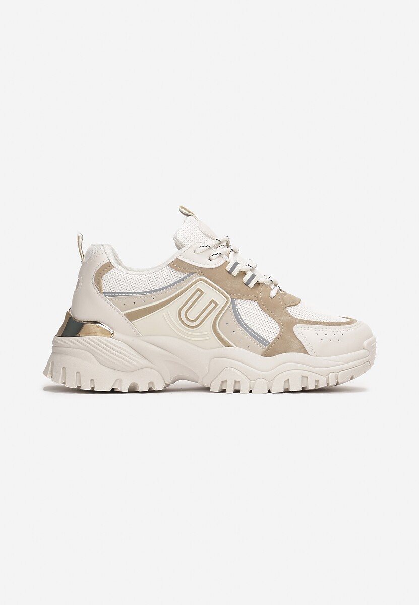 Sneakers Bej Platforma Talpă Groasă Inserții Colorate Decorație Metalică Paussa 3