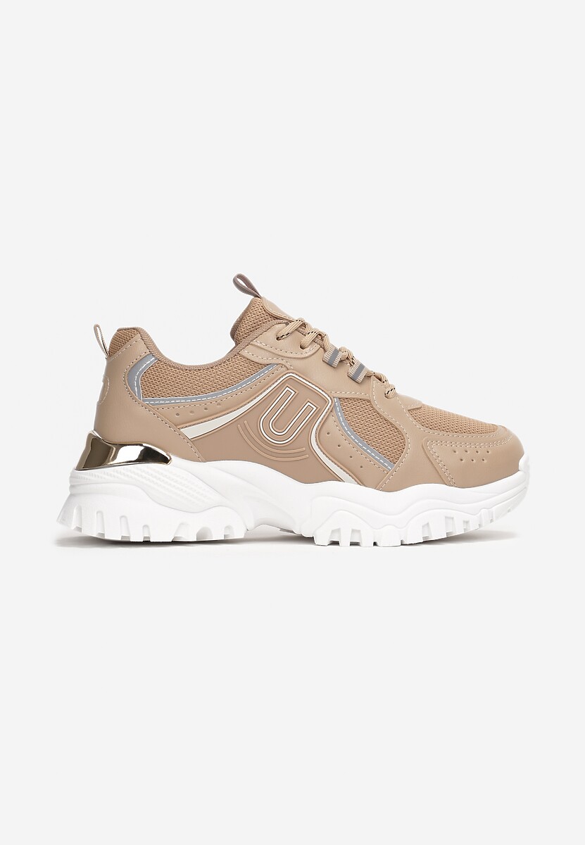Sneakers Bej Închis cu Talpă Groasă Inserții Colorate și Ornament Metalic Paussa 3