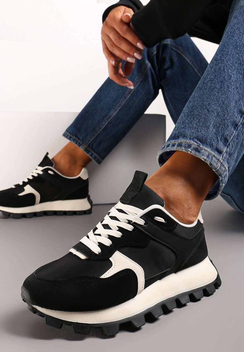 Czarne Sneakersy przed Kostkę na Grubej Podeszwie Erianeh 1