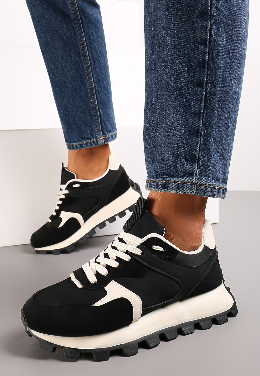 Czarne Sneakersy przed Kostkę na Grubej Podeszwie Erianeh 2