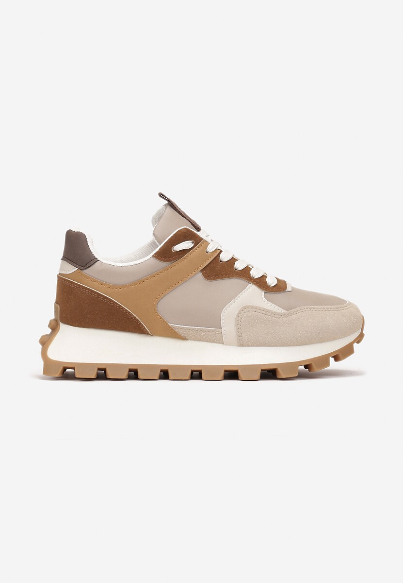 Ciemnobeżowe Sneakersy przed Kostkę na Grubej Podeszwie Erianeh 3