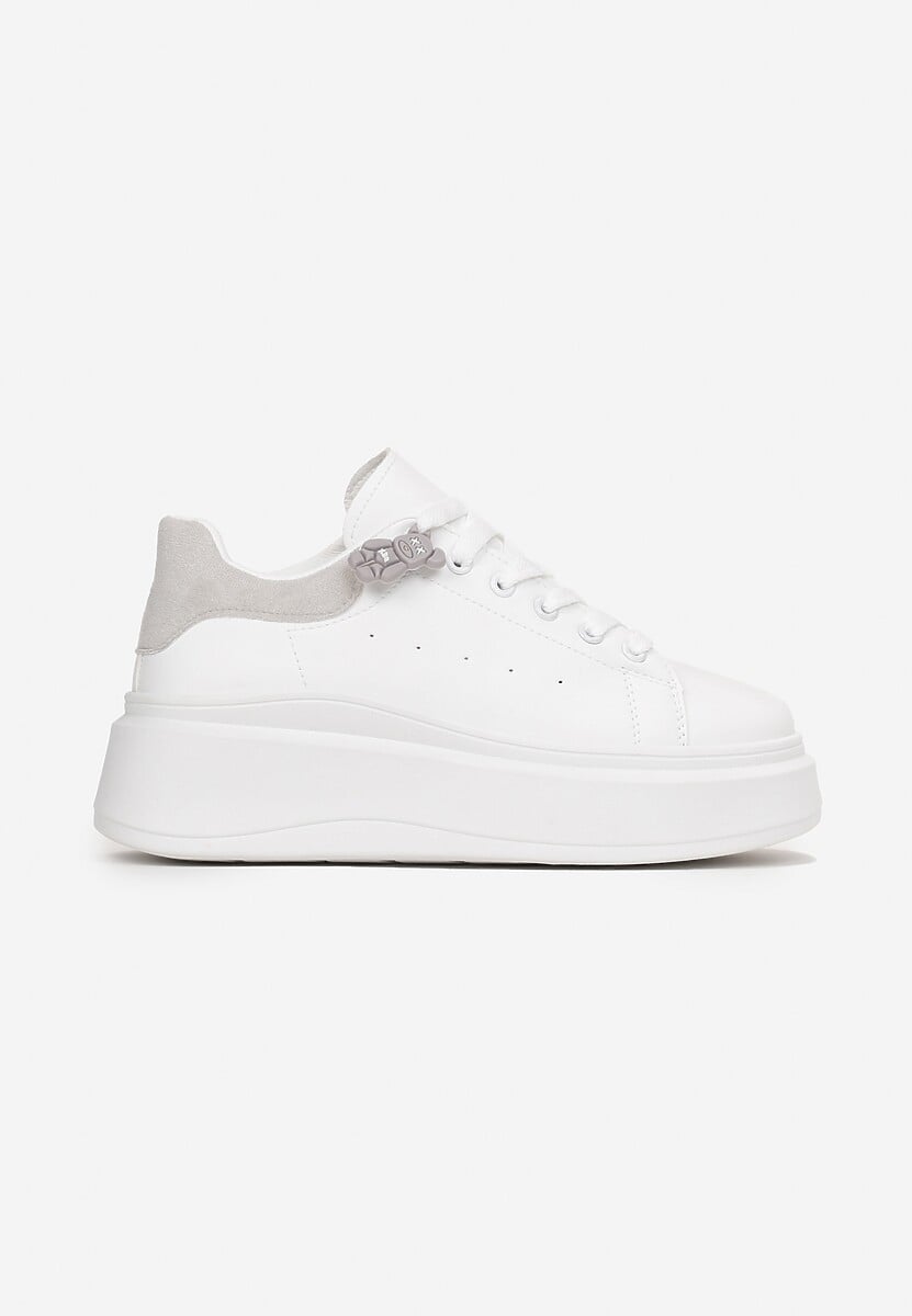 Sneakerși alb-gri cu platformă și aplicație la șireturi Khirlie 3