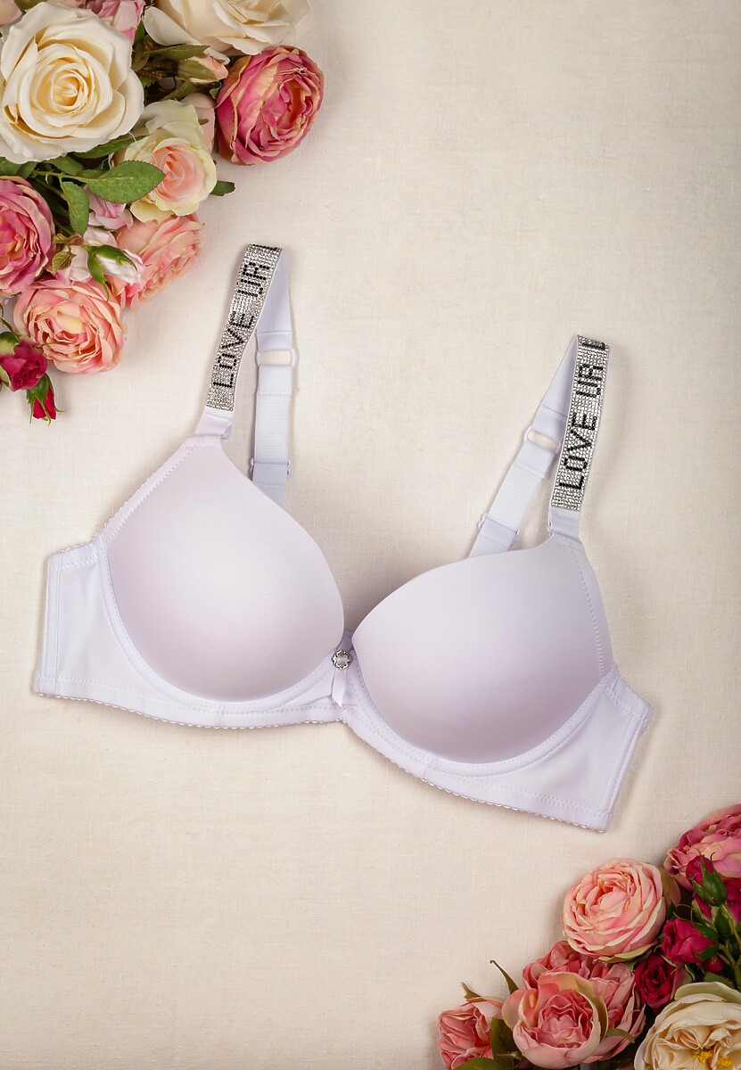 Sutien alb cu efect push-up și zirconii pe bretele reglabile Penesa 1