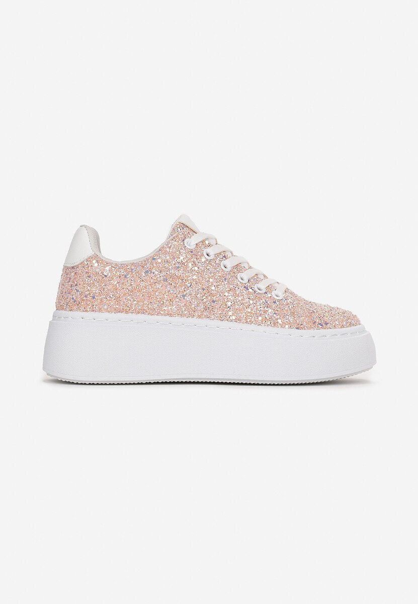 Różowe Sneakersy w Brokacie na Platformie Dawtina 3