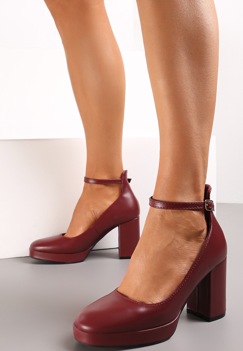 Burgundy Jenolite Pantofi cu Cataramă la Glezna cu Toc Înalt Rayisa 2