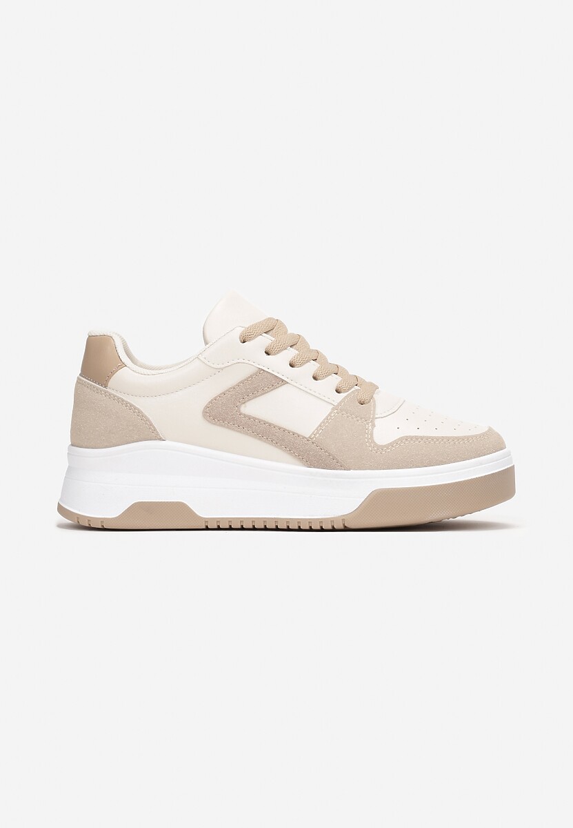 Sneakers bej cu talpă groasă cu șireturi și cusături Mailey 3