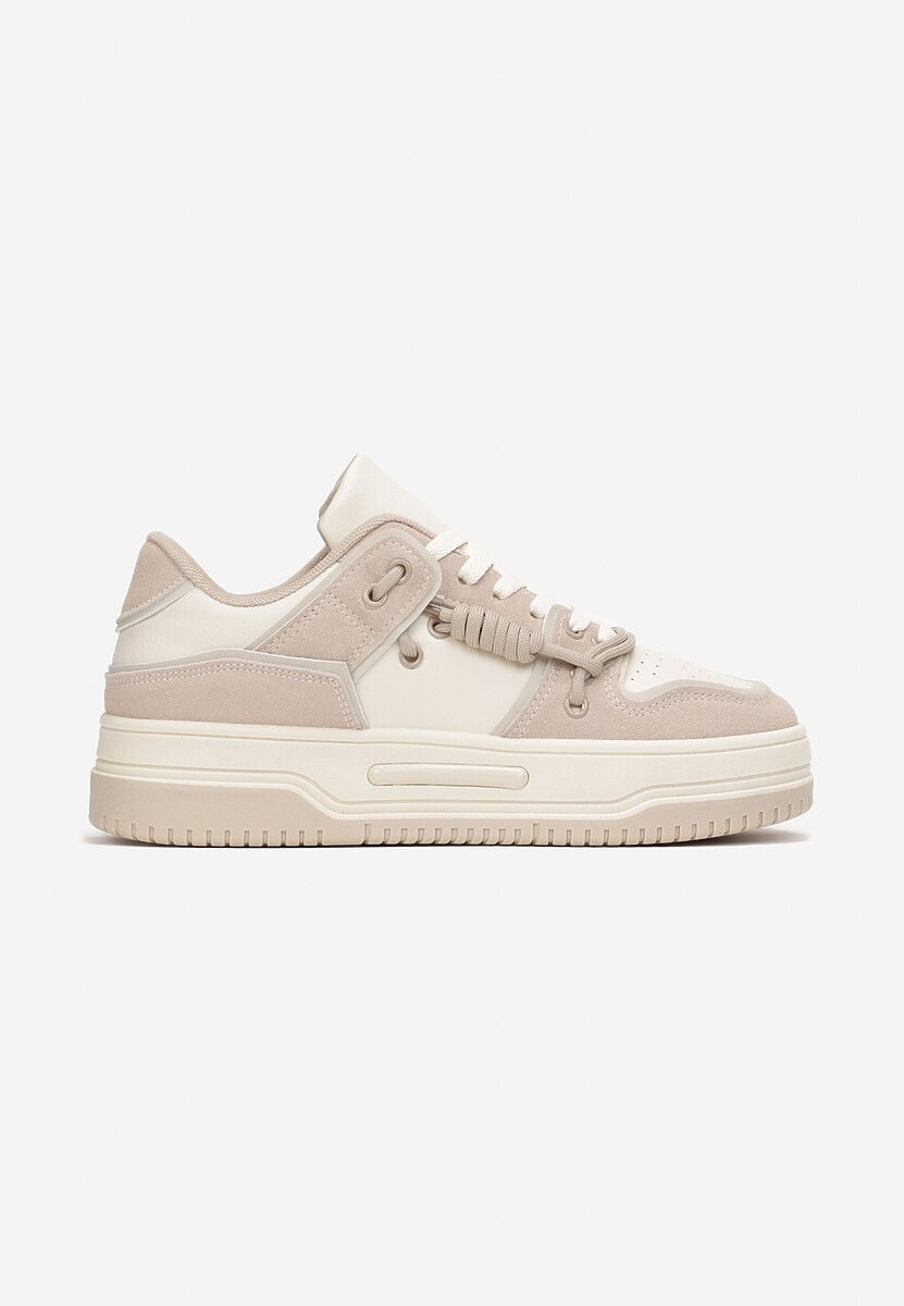 Beżowe Płaskie Sneakersy na Grubej Podeszwie z Podwójnym Sznurowaniem Eliannah 3