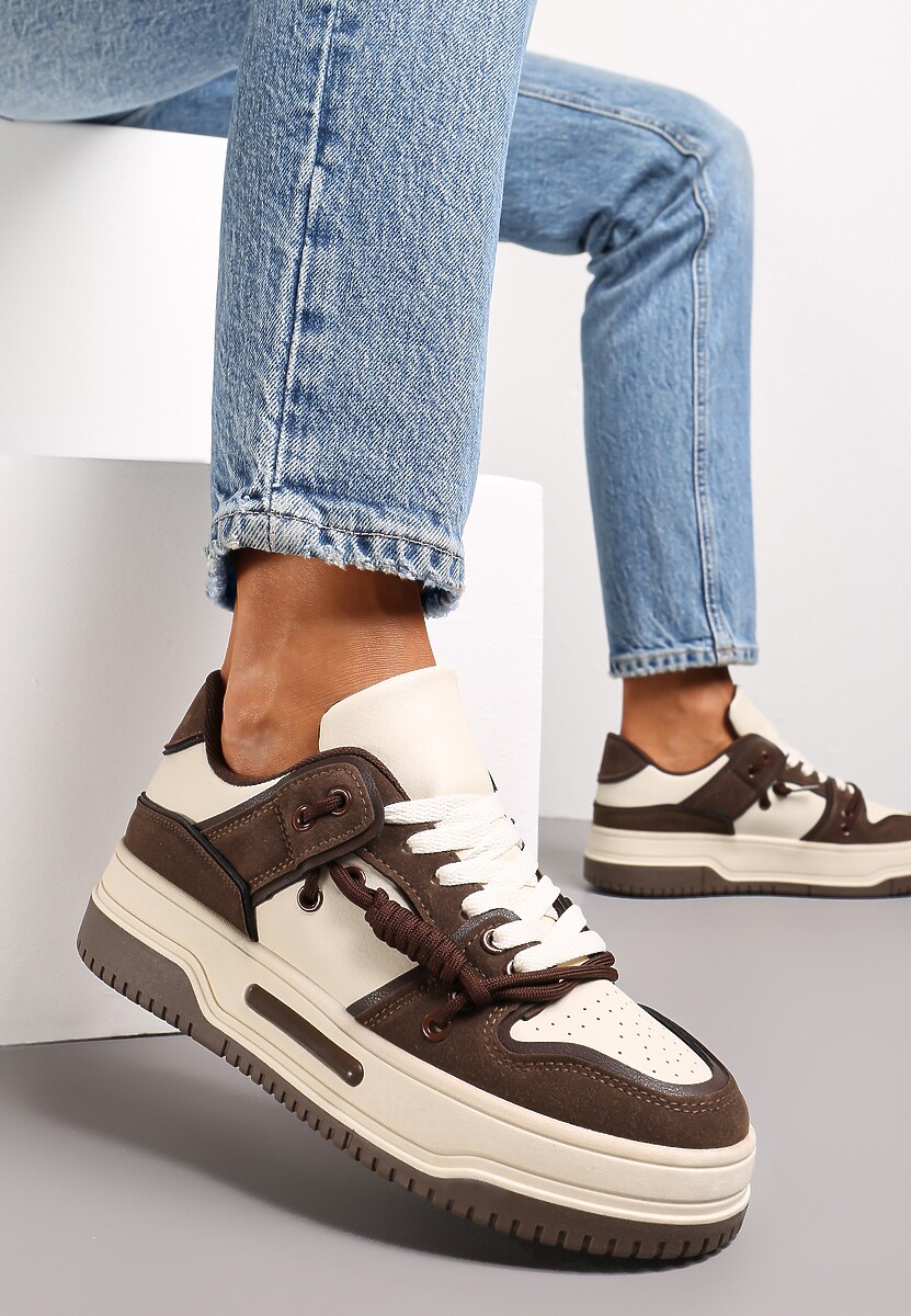 Brązowe Płaskie Sneakersy na Grubej Podeszwie z Podwójnym Sznurowaniem Eliannah 1