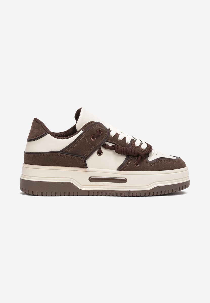 Brązowe Płaskie Sneakersy na Grubej Podeszwie z Podwójnym Sznurowaniem Eliannah 3