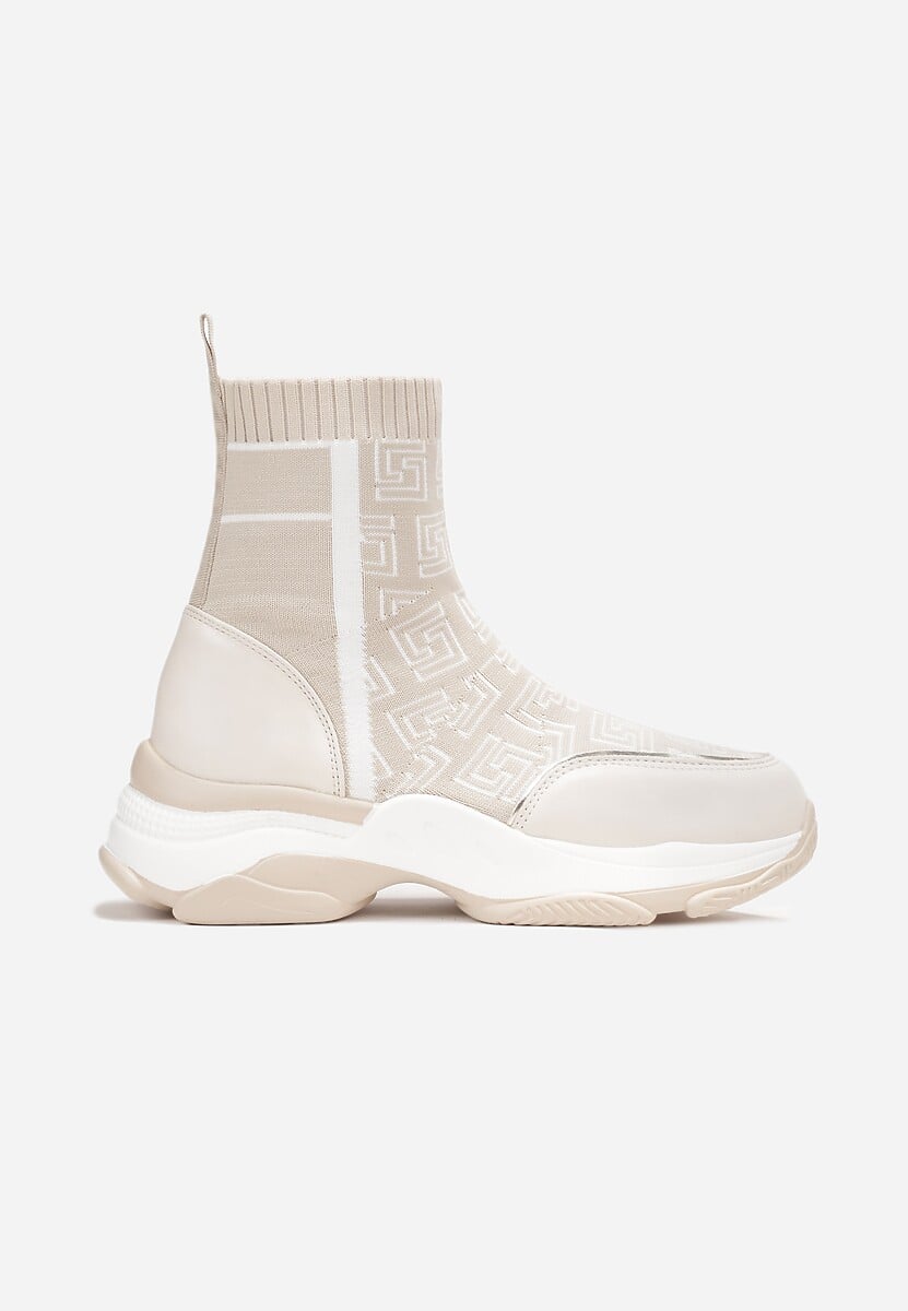 Beżowe Skarpetkowe Sneakersy na Płaskiej Grubej Podeszwie Parnelia 3