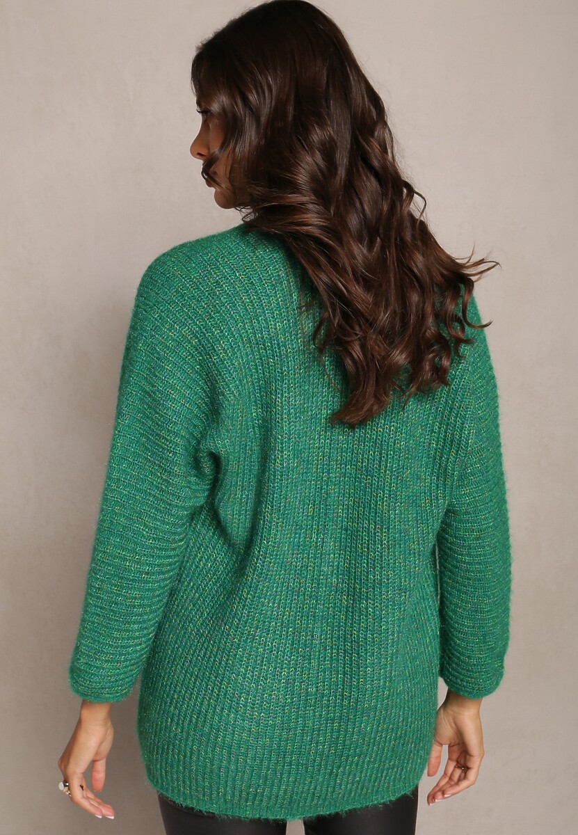 Cardigan Verde în Relief cu Fir Strălucitor Glatipe 3