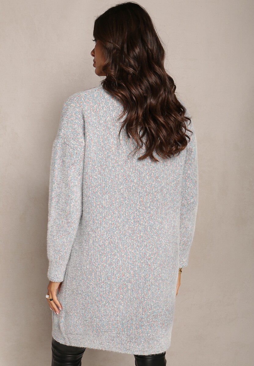 Zielono-Niebieski Długi Kardigan z Miękkiej Dzianiny Leamir 3