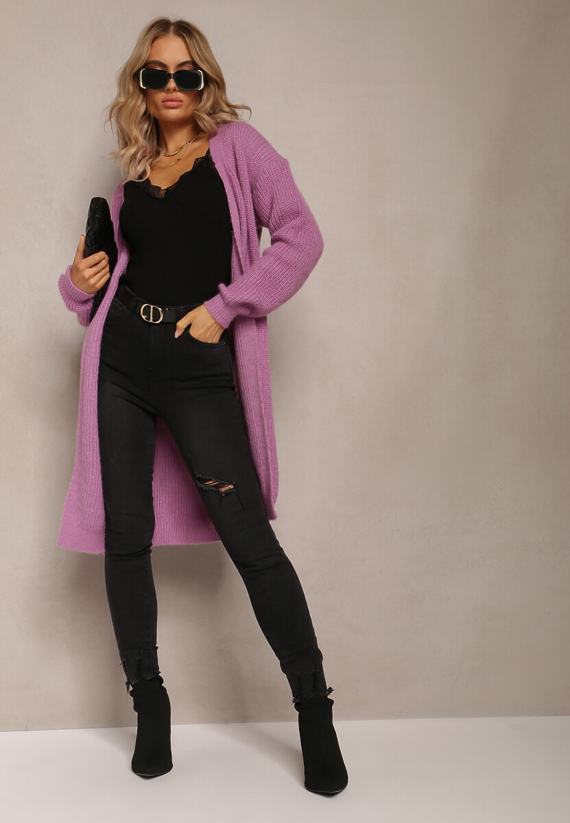 Cardigan Violet Oversize cu Dungi Vertona 2